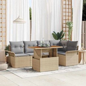 vidaXL Conjunto de Jantar para Jardim de 6 Peças com Almofadas de Rattan Bege em Acácia