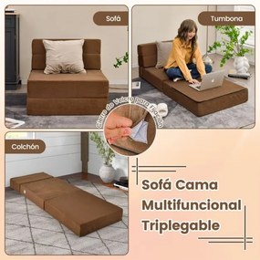 Sofá-cama dobrável 3 em 1 Capa amovível e lavável Cama de hóspedes portátil 190 x 71 x 15 cm Castanho
