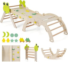 Conjunto triangular 7 em 1 de escalada para crianças pequenas com rampa, escada e arco Conjunto Montessori em madeira Natural