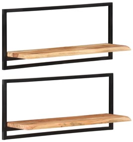 338458 vidaXL Prateleiras de parede 2 pcs 80x25x35 cm acácia maciça e aço