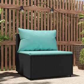 vidaXL Sofá de centro para jardim com almofadões vime PE preto