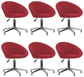 vidaXL Cadeiras de jantar giratórias 6 pcs tecido vermelho tinto