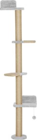 PawHut Arranhador para Gatos de Parede de 5 Níveis Estreito com Bola e Arranhadores de Sisal 48x21x180 cm Cinza Claro | Aosom Portugal