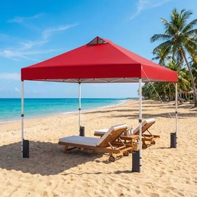 Tenda dobrável 3x3 m com 4 x Sacos de areia de montagem instantânea com 1 botão campismo, feiras, eventos e Saco com rodas Vermelha