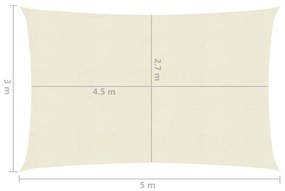 Para-sol estilo vela 160 g/m² 3x5 m PEAD cor creme