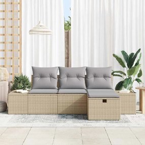 Conjunto de Sofá de Jardim de 4 Peças com Almofadas Bege Rattan Poliés