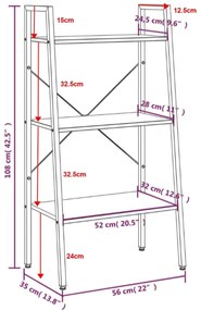 Estante de pé 3 prateleiras 56x35x108 cm castanho-escuro/preto