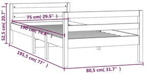 Estrutura de cama 75x190 cm madeira de pinho maciça cinzento