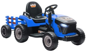 AIYAPLAY Trator Elétrico para Crianças com Reboque Desmontável Bateria 12V Velocidade 3-5 km/h Controle Remoto 2,4G Música Buzina para Crianças de 3-8 Anos 139x58x55 cm Azul