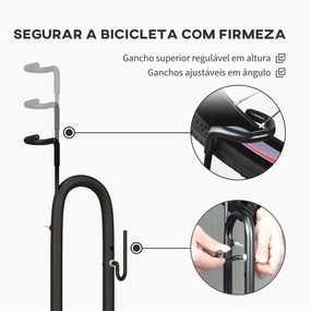 Estacionamento de Bicicletas Vertical e Horizontal com Ganchos Ajustáveis para Bicicletas de 6 a 28 Polegadas e 700 C