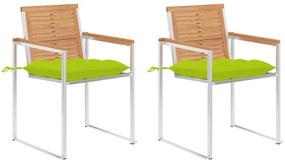 vidaXL Cadeiras de jardim com almofadões 2 pcs teca maciça e aço
