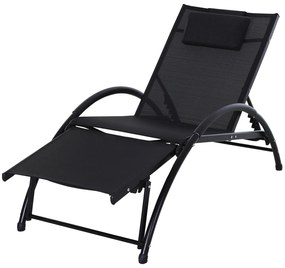 Outsunny Espreguiçadeira de Jardim Reclinável com Encosto Ajustável de 5 Níveis Apoio para os Pés Regulável 66x152x81cm Preto | Aosom Portugal