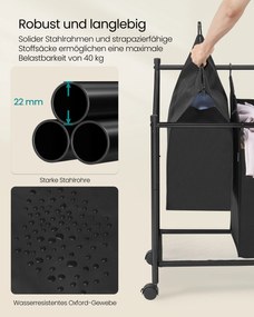 Cesto para roupa suja com Rodas 4 x 45 L Preto