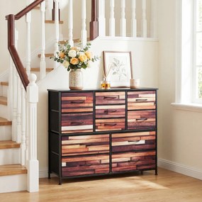 Cómoda de 11 gavetas com gavetas em tecido 100 x 30 x 82 cm, estrutura metálica, organizador para quarto Preto + Castanho