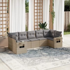 7 pcs conjunto de sofás p/ jardim com almofadões vime PE bege