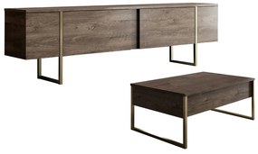 Conjunto de Mobiliário de Sala Luxe Set – Nogueira e Dourado – TV Stan
