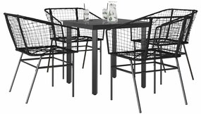 Conjunto de jantar jardim 5 peças vidro vime PE preto