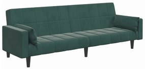 Sofá-cama 2 lugares c/ apoio de pés veludo verde-escuro