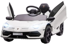 HOMCOM Carro Elétrico Lamborghini para Crianças 12V Velocidade Máxima 5km/h Controlo Remoto MP3 Luzes e Cinto de Segurança 107,5x63x42 cm Branco