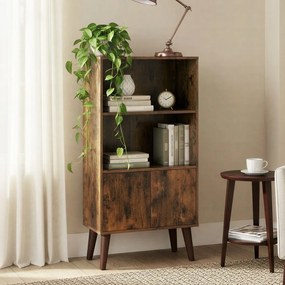 Estante de 3 prateleiras com portas 30 x 60 x 120 cm, design Mid-Century, para a sala de estar e o escritório em casa castanho