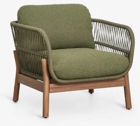 Sillão De Jardim Em Alumínio E Madeira De Acácia Karvia Castanho Acácia & Bouclé Verde Sálvia - Sklum