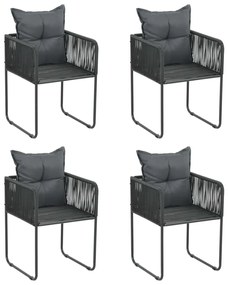 Cadeiras de exterior 4 pcs c/ almofadões vime PE preto