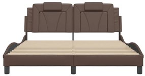 Estrutura cama c/ cabeceira 160x200cm couro artificial castanho