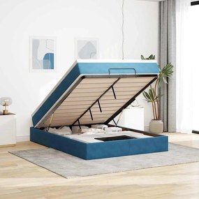 Estrutura de cama otomana com colchão 140x200 cm azul escuro
