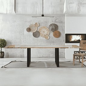 MESA DE JANTAR COM BORDO - EXTENSÍVEL - 180X90X77 CM - COMPRIMENTO TOTAL 280 CASTANHO E PRETO