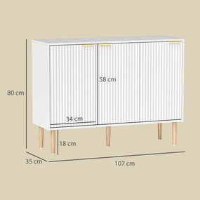 Aparador de Sala de Estar com Prateleira Ajustável Móvel para TV para Quarto Sala de Estar 107x35x80 cm Branco