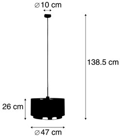 Candeeiro suspenso moderno preto abajur duplo dourado 47cm - COMBI Moderno