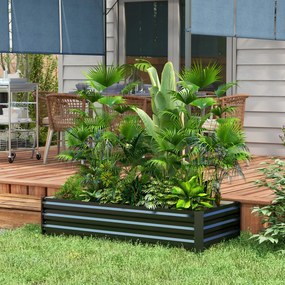 Floreira retangular 150L x 70l x 30H cm para horta ou jardim, em aço, com rebordo de segurança e fundo aberto, na cor preta