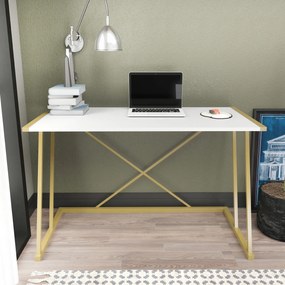 Secretária de Estudo Adelaide - Dourado e Branco - 114x60x75 cm