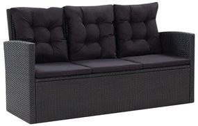 6 pcs conjunto lounge de jardim c/ almofadões vime PE preto