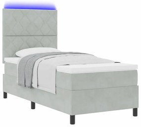 Cama Box com Colchão e Luz LED Cinza Claro 90x200 cm Veludo