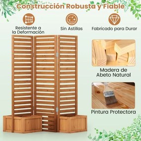 Biombo Cerca 157 x 50 x 168 cm decorativa Divisória separadora para exterior com 2 floreira com drenagem automática 3 painéis dobráveis Amarelo