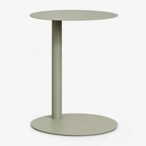 Mesa Auxiliar Redonda Ø40 Cm Em Aço Yannik Verde Cáqui - Sklum