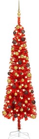 vidaXL Árvore de Natal pré-iluminada fina com bolas 210 cm vermelho