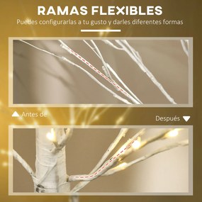 Árvore de Bétula com 96 Luzes LED IP44 Branco Quente Ramos Flexíveis e Base de Candeeiro 22x22x180 cm Branco