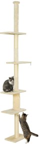 PawHut Arranhador para Gatos do Chão ao Teto 225-275 cm Torre para Gatos com Múltiplas Plataformas Sistema Anti-Tombo Creme