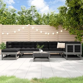 vidaXL 8 pcs conjunto lounge jardim c/ almofadões madeira maciça cinza