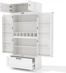 Armário de cozinha independente com suporte para vinhos, prateleiras ajustáveis e portas de abrir, 80x40x180 cm, Branco| AOSOM Portugal