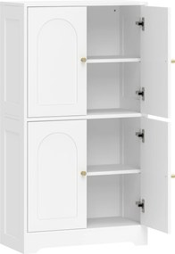 HOMCOM Armário de cozinha, armário alto com 2 prateleiras ajustáveis, buffet com 4 portas arqueadas 60 x 30 x 110 cm, branco | Aosom Portugal