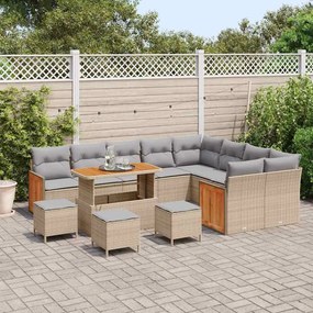 Conjunto de Sofá de Jardim com 13 Peças Bege Rattan PE Acácia