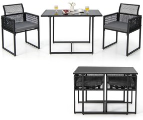 Conjunto de mobiliário de jardim em rattan PE com encosto rebatível e almofadas confortáveis Preto