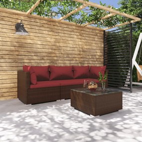 vidaXL 4 pcs conjunto lounge jardim c/ almofadões vime PE castanho