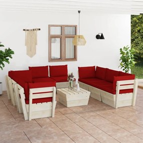 vidaXL 9 pcs conjunto lounge de paletes + almofadões madeira de abeto