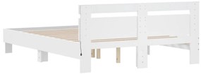 Estrutura de cama com cabeceira e luzes LED 140x200 cm branco