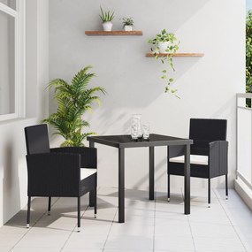 vidaXL Conjunto de Jantar de Jardim 3 Peças com Almofadas - Rattan Poliéster Preto