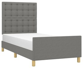 Estrutura de cama c/ cabeceira tecido 90x190 cm cinza-escuro